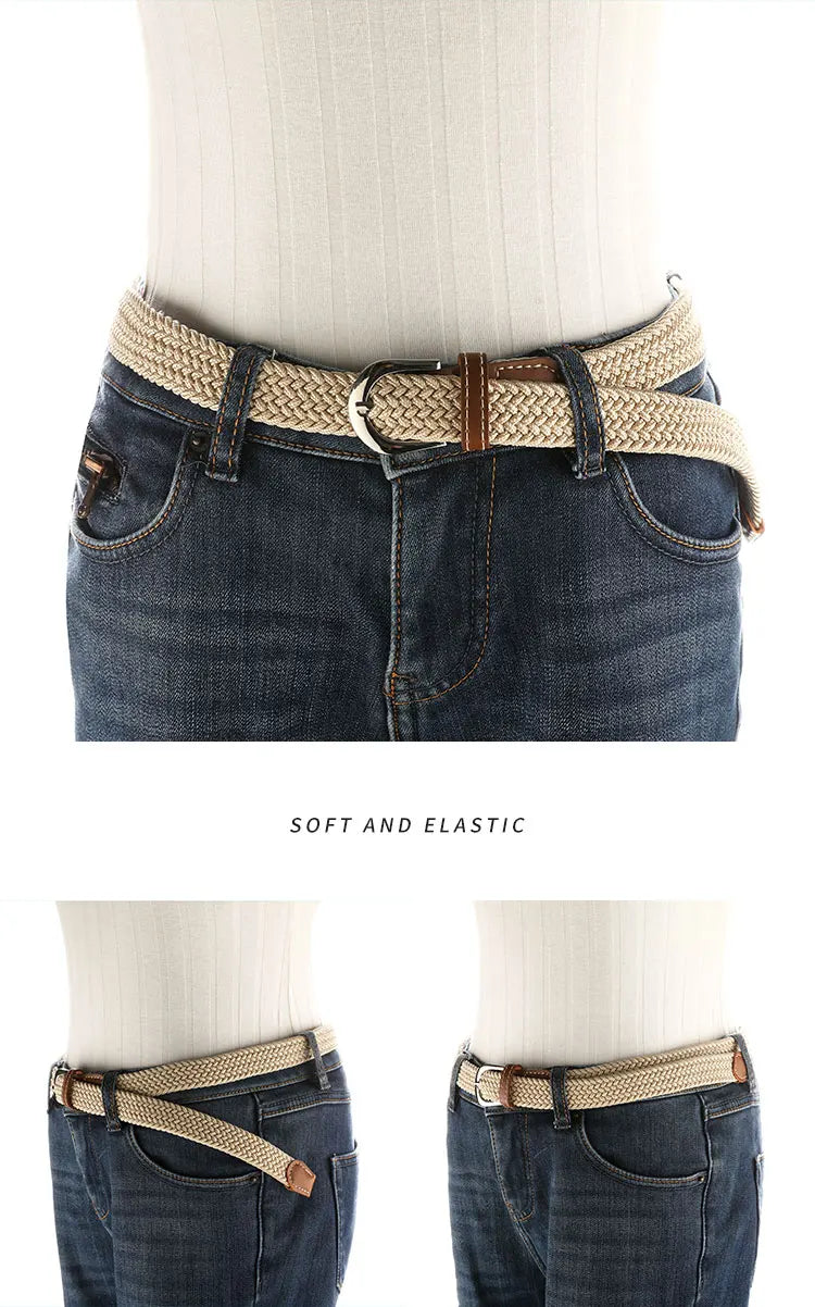 Women Elastic Woven Belt Casual Versatile Denim Accessory - Smarsty