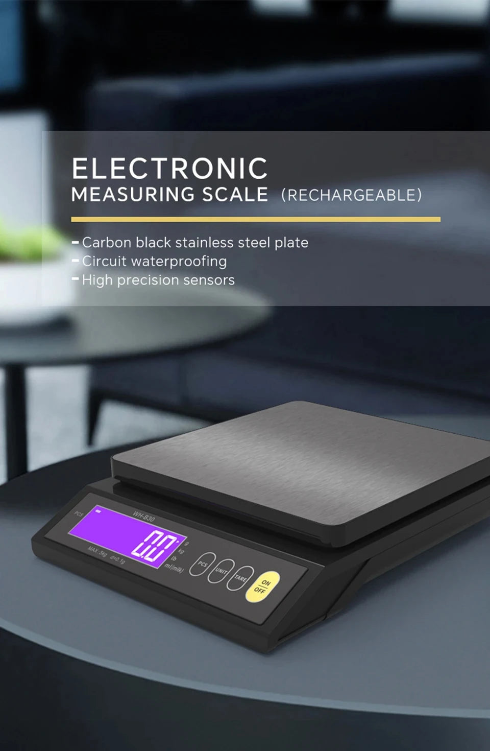 Digital Kitchen Scale with Waterproof Design and LCD Display - Smarsty