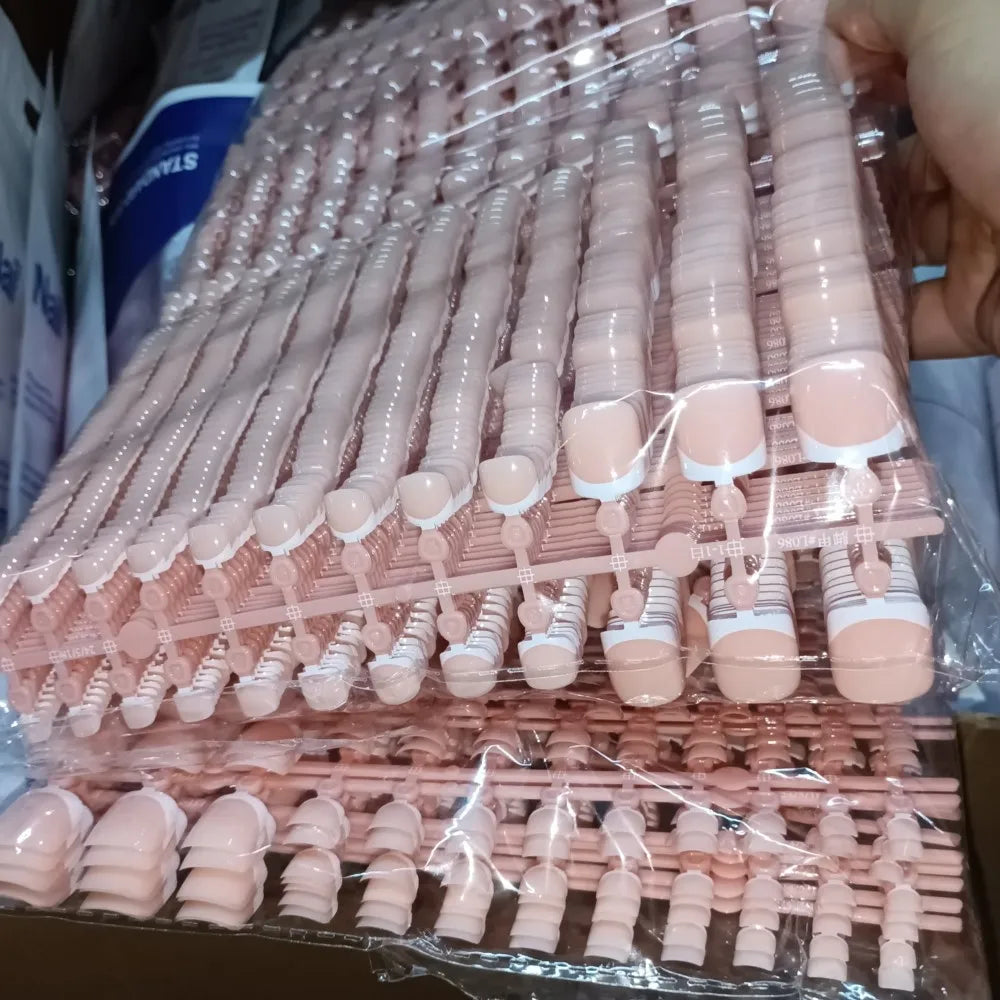 120 Pieces Pink Square Toe Nail Tips Full Cover Extensions - Smarsty
