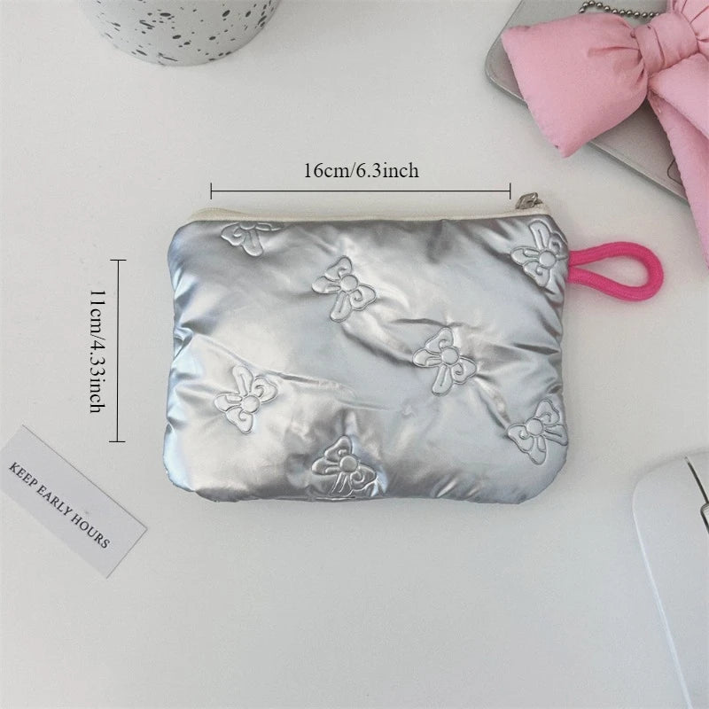 Silver Bow Coin Purse Zipper Wallet Organizer Cosmetic Bag - Smarsty