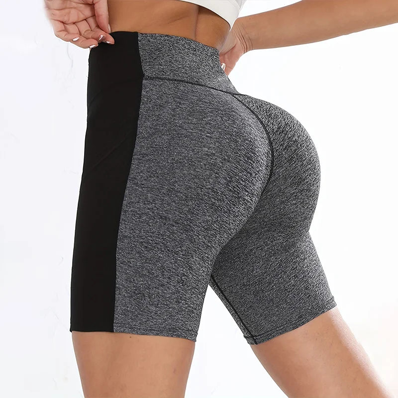 Colorblocked High Waist Yoga Shorts,Shorts for Women Tummy Control Workout Shorts for Women - Smarsty