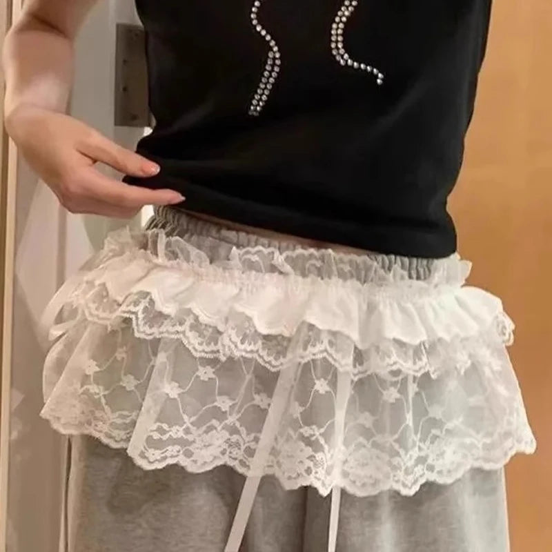 Korean Fashion Lace Skirt With Irregular Hemline - Smarsty