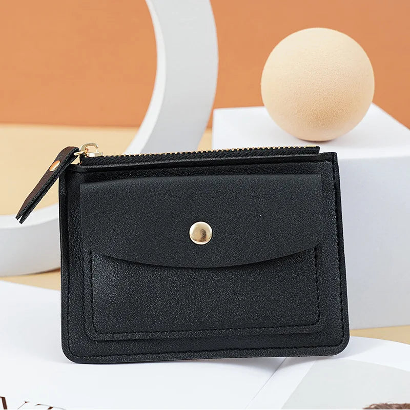 Women Simple Wallet Female PU Leather Purse Mini Zipper Solid Multi-Card Holder Coin Short Wallets Slim Small Wallet Zipper Hasp