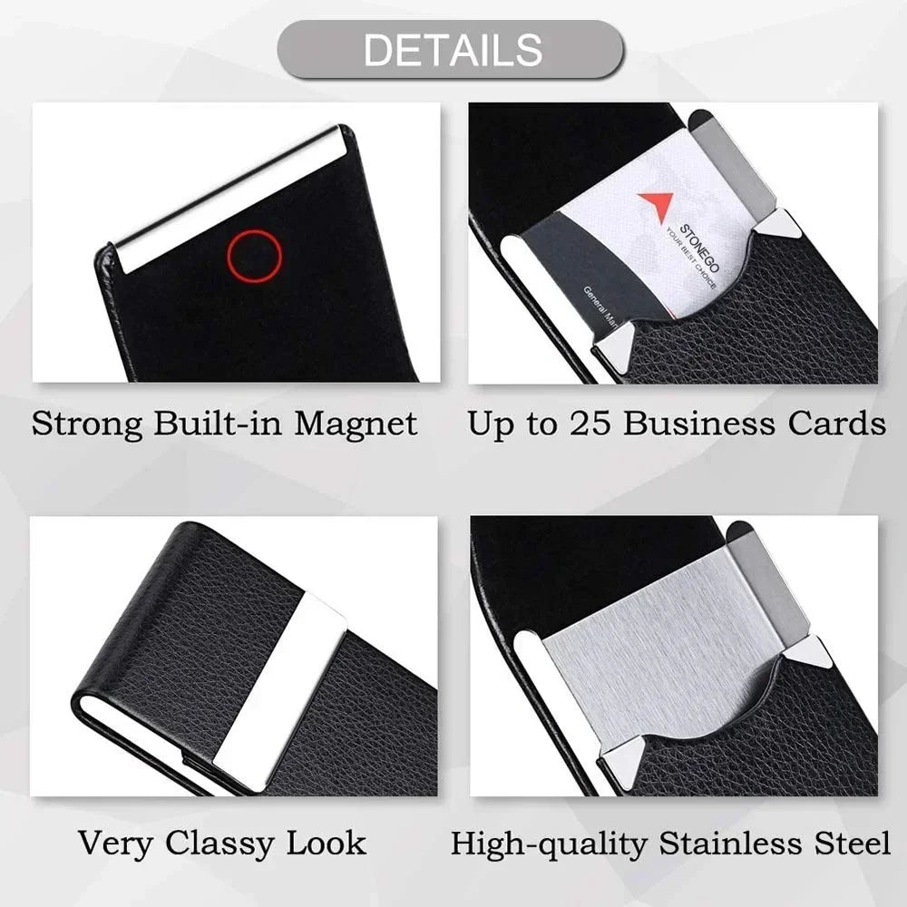 Men Postcard Box Business Multifunction Card Holder Case PU Leather Metal Pocket Holder with Magnetic Shut Cigarette Wallet Case
