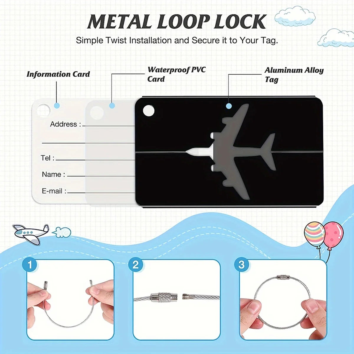 Aluminum Alloy Travel Luggage Tag Hanging Tag Suitcase Tag Plane With Name ID Cards Anti-lost Solid Color Travel Accessories - Smarsty