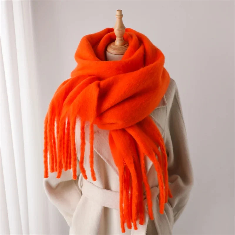 Winter Scarf for Women Cashmere Warm Solid Pashmina Blanket Wraps Female Thick Soft Bufanda Big Tassel Shawl Long Poncho Echarpe - Smarsty