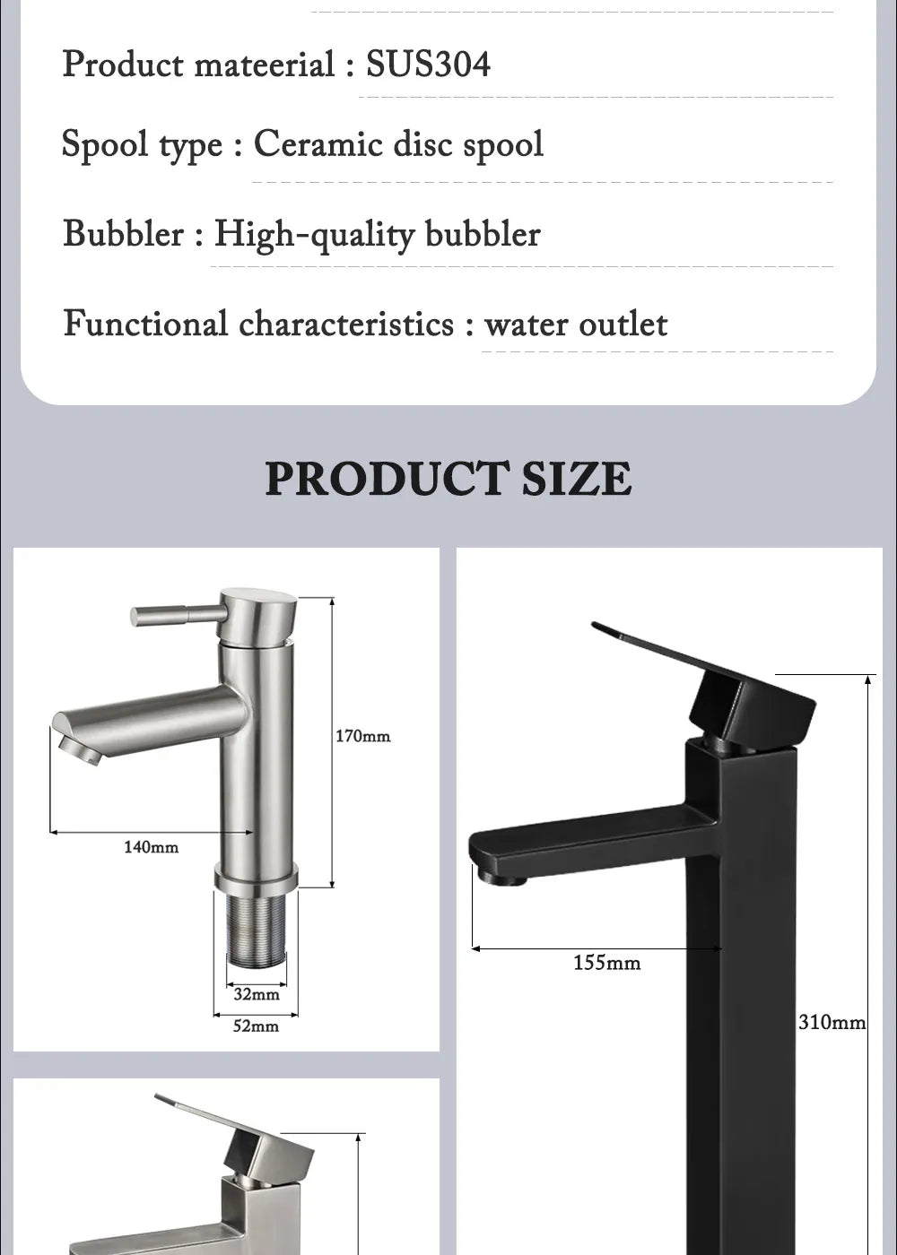 Black Square Bathroom Faucet Hot and Cold Mixer - Smarsty