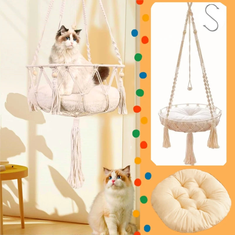 Handwoven Cat Hammock Swing Bed for Cozy Comfort - Smarsty