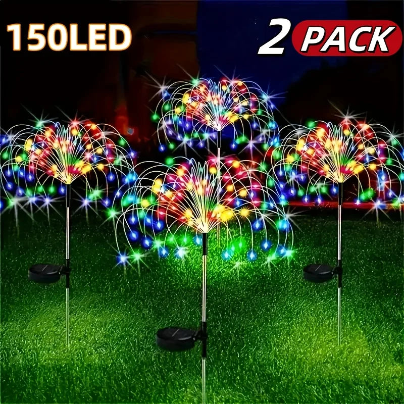 2 Pack 120/150 LED Outdoor Solar Garden Lights,Copper Wire Garden Fireworks Lamp 8 Modes Landscape Light for Pathway Lawn Decor