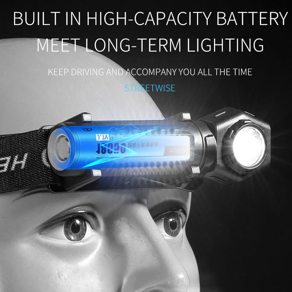 LED COB Headlight Band USB Charging Waterproof Head-Mounted Flashlight Detachable Multifunctional 5W/1600mAh for Running Cycling