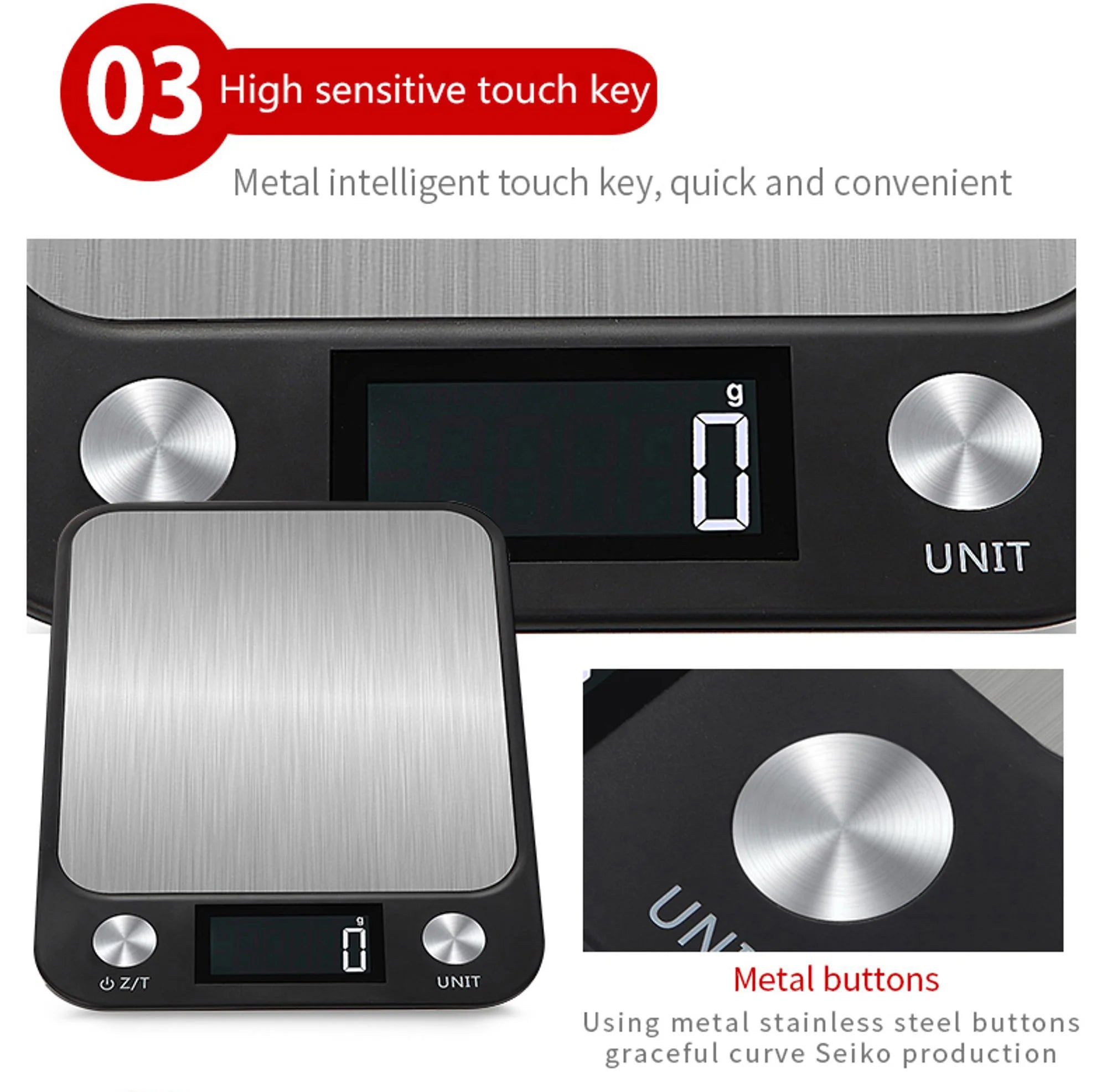 Digital Kitchen Scale 15Kg Stainless Steel Design - Smarsty