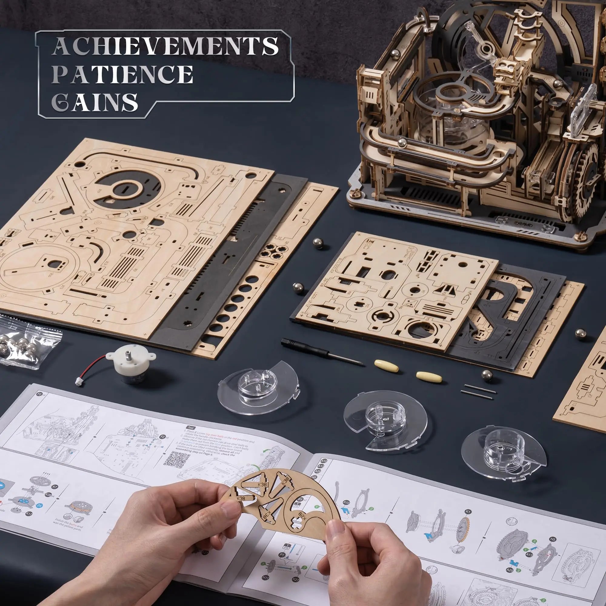 ROBOTIME Rokr Electric Marble Run with Light 3D Puzzle Toys Marble Spaceport Gifts for Kids Children Connect With Night City