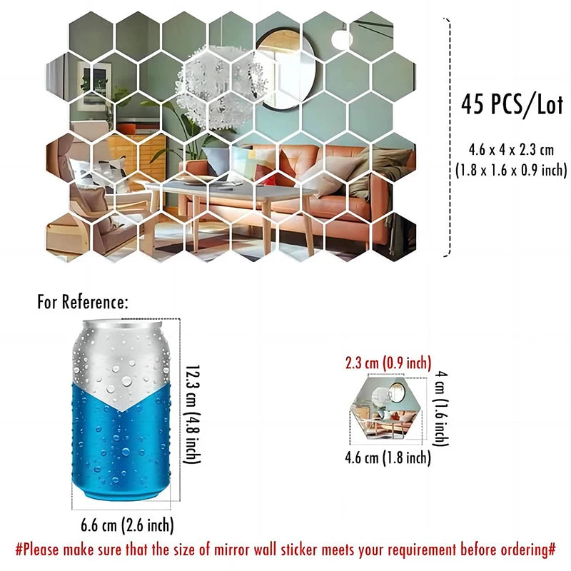 45pcs Hexagon Mirror Wall Stickers for Modern Decor - Smarsty