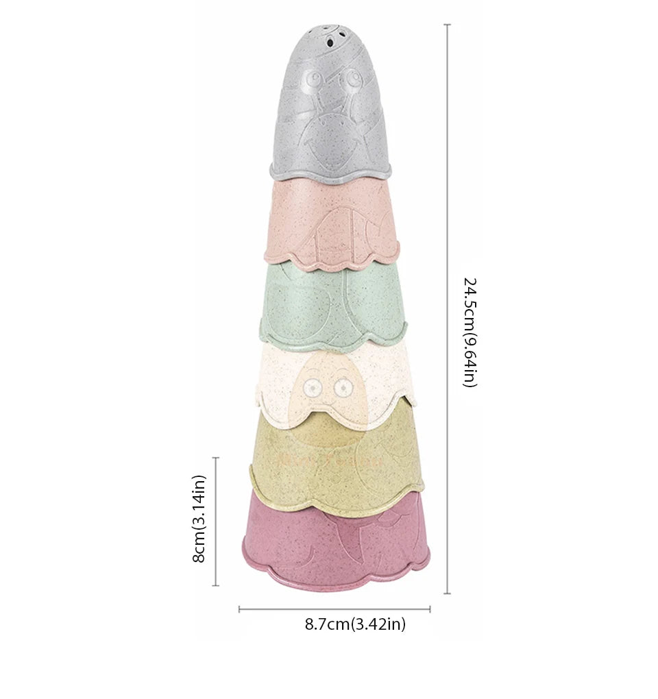 Baby Toys Stacking Cup Cartoon Early Educational Learning Color Number Nesting Sorting Bath Shower Play Water Sand Game For Kids - Smarsty