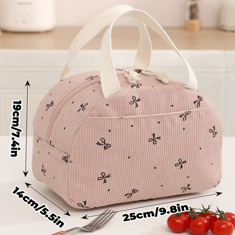 Corduroy Lunch Bag With Thermal Insulation Cooler Pack - Smarsty