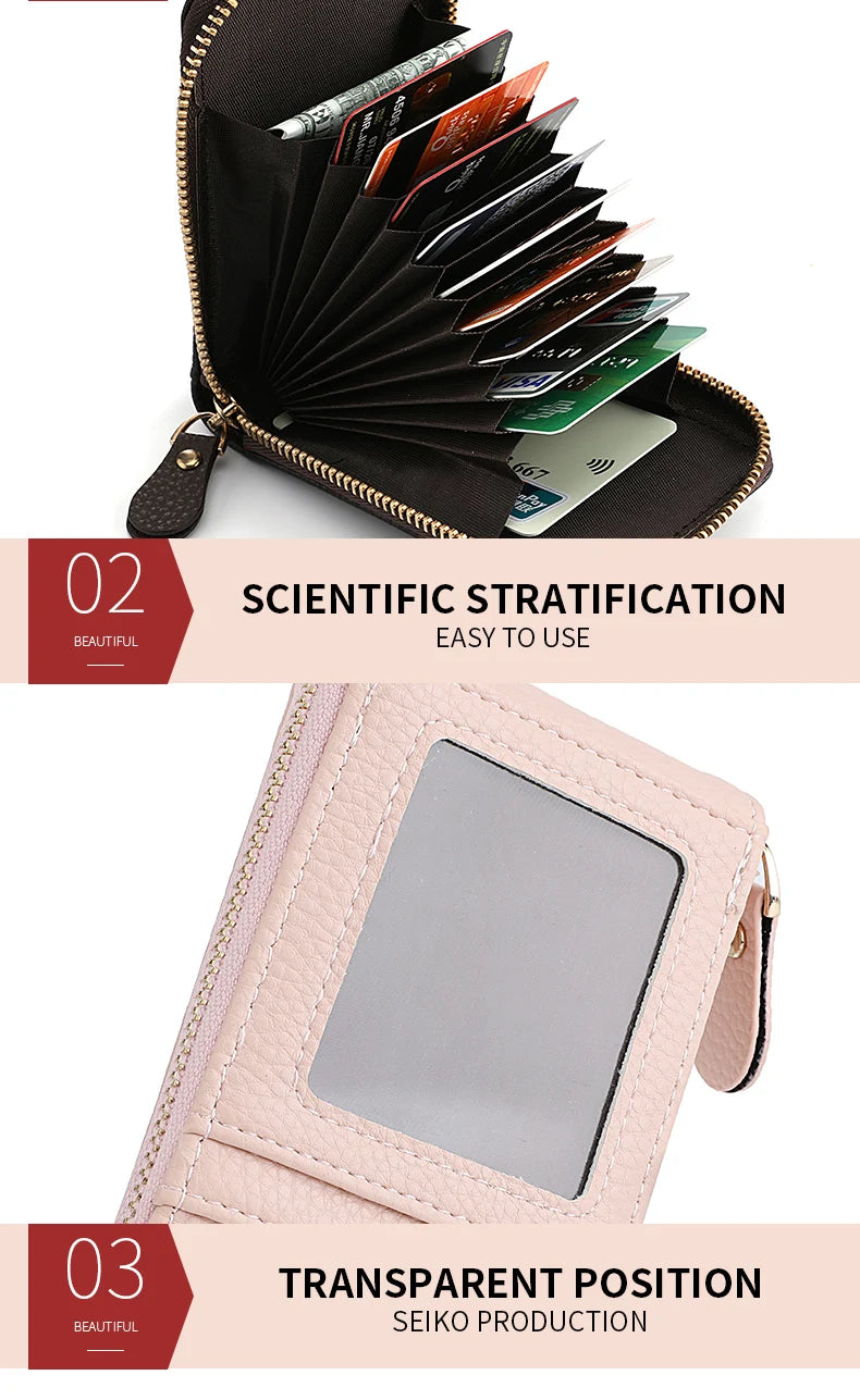 Fashion Pu Leather Zipper Short Mini Wallet Women Id Bank Card Holder Women Purse