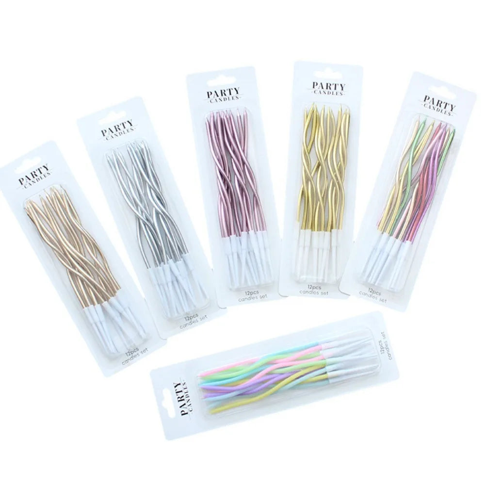 6/12/48pcs/1case Birthday Candles Spiral Cake Candles Long Thin Cake Candles For Wedding Party And Cake Decoration - Smarsty