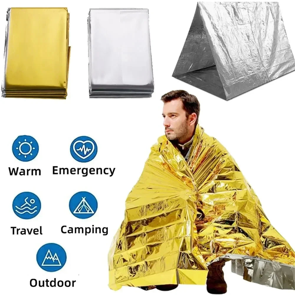 1-10PCS Emergency Blanket Outdoor Survive First Aid Military Rescue Kit Windproof Waterproof Foil Thermal Blanket for Camping by Smarsty