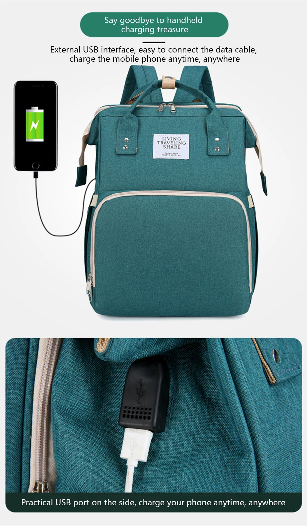 Folding Mommy Bag Lightweight Portable Folding Crib Bed Large-capacity Baby Backpack Female Mommy Outting Bag Mummy Bag by Smarsty