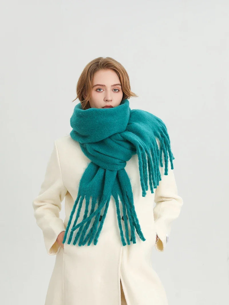 Winter Scarf for Women Cashmere Warm Solid Pashmina Blanket Wraps Female Thick Soft Bufanda Big Tassel Shawl Long Poncho Echarpe - Smarsty