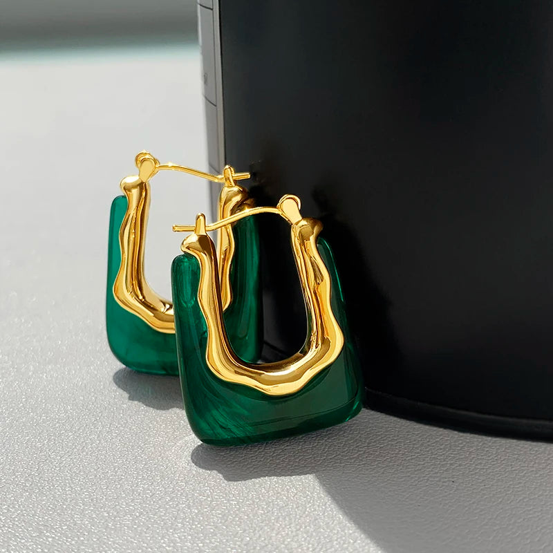 Geometric Resin Earrings in Green and Pink for Women 2023 - Smarsty