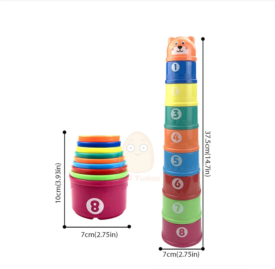 Baby Toys Stacking Cup Cartoon Early Educational Learning Color Number Nesting Sorting Bath Shower Play Water Sand Game For Kids - Smarsty