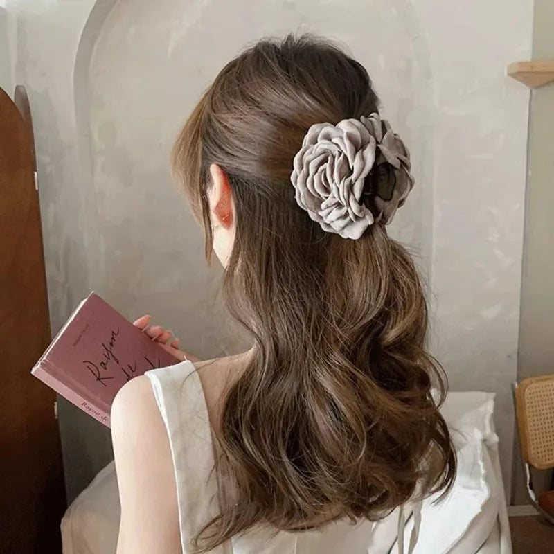 French Fabric Rose Hair Claw Clip Elegant Gift For Women - Smarsty