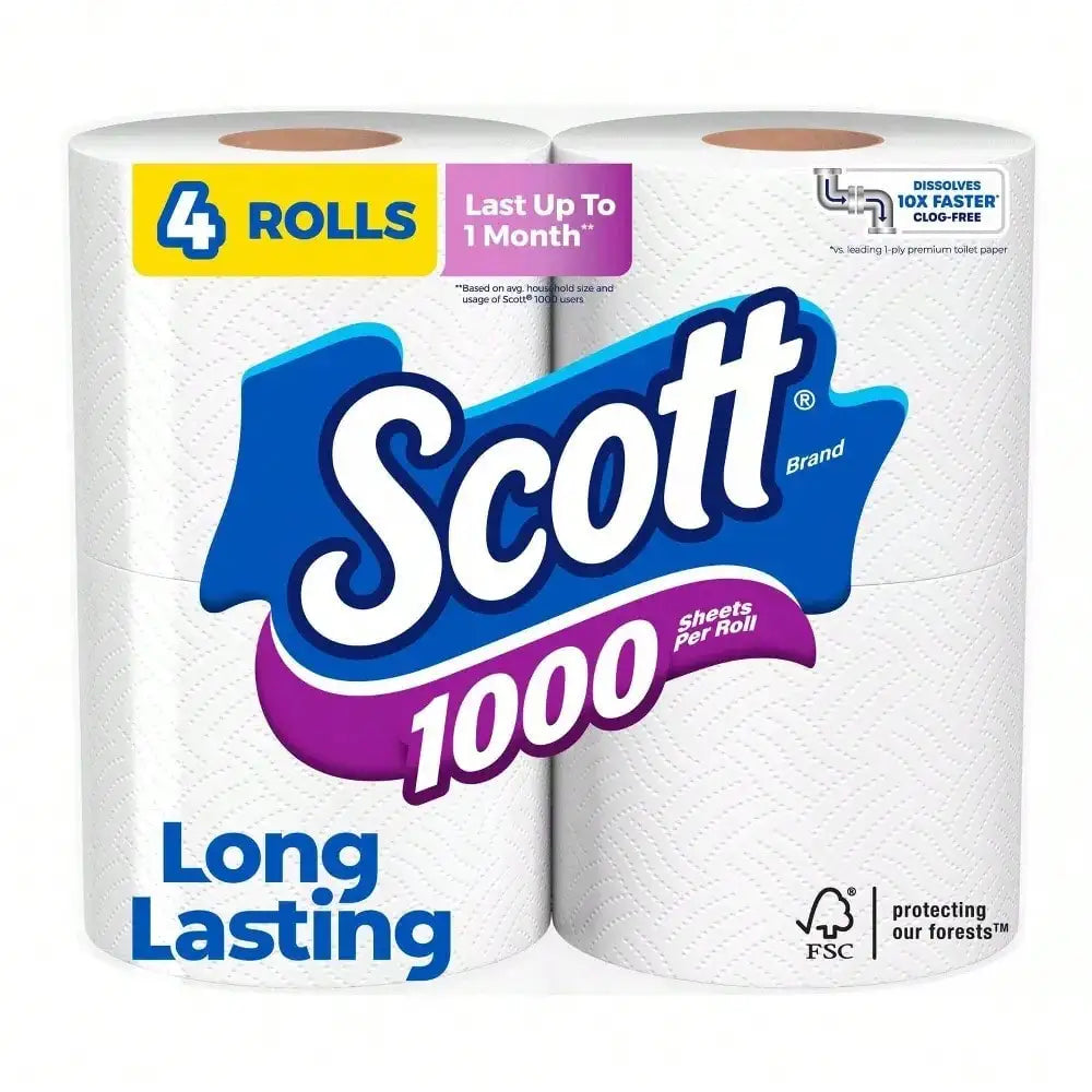 1000 Sheets Toilet Paper - Soft Absorbent Bathroom Tissue Rolls