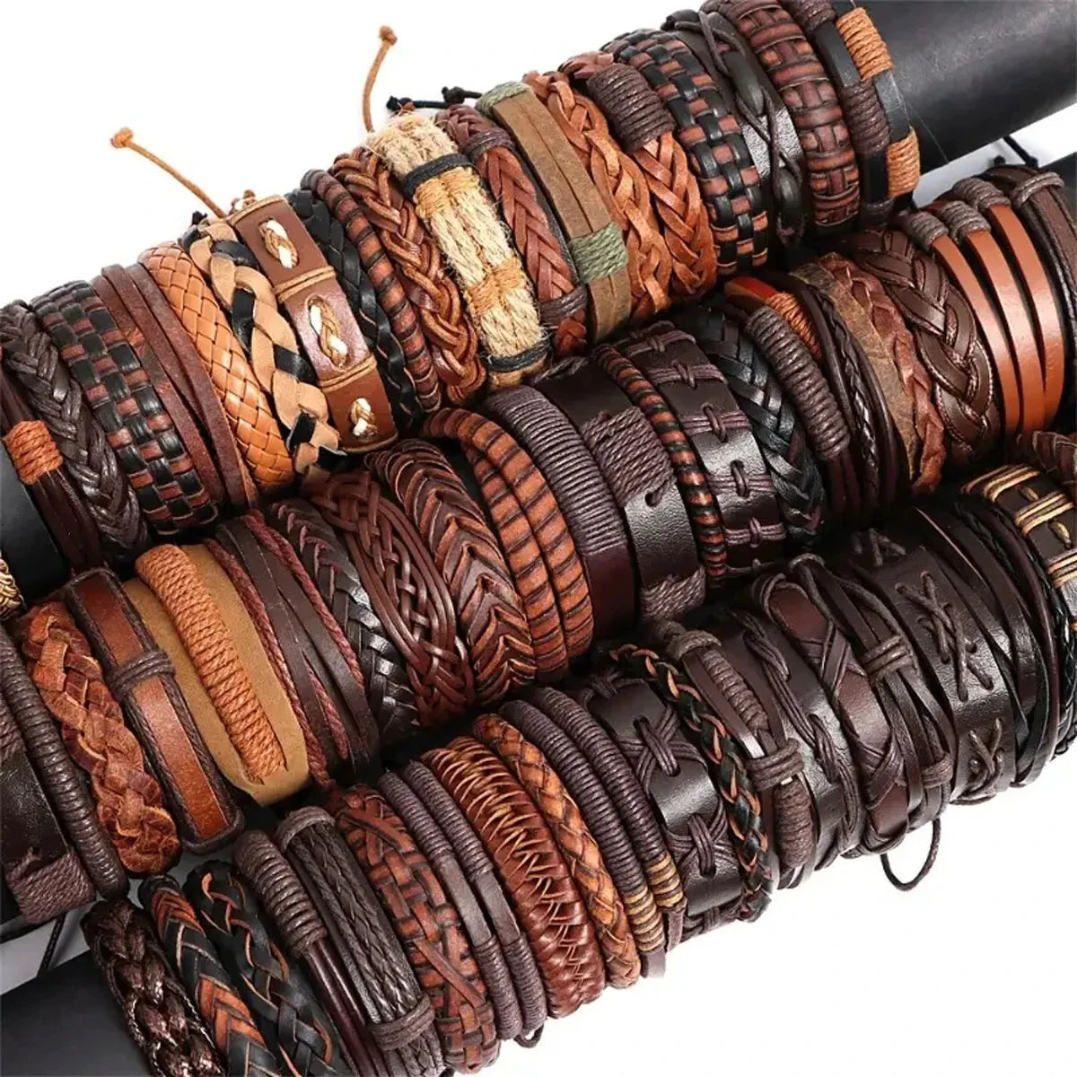 10PCS Unisex Leather Rope Bracelets Vintage Style Gift - Smarsty