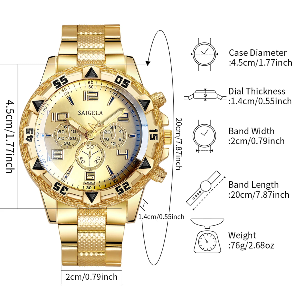 Men's Arabic Dial Quartz Watches Set with Steel Bands - Smarsty