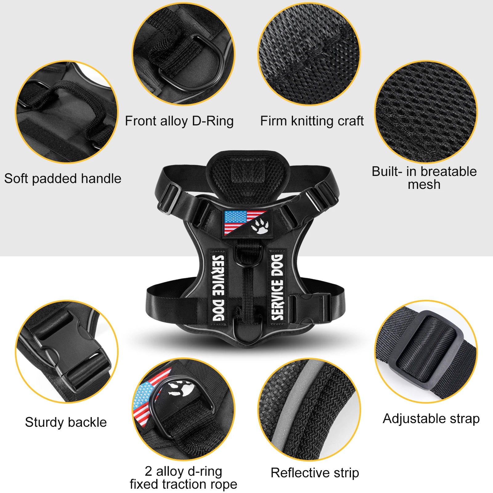 Reflective Service Dog Harness with Adjustable Soft Design - Smarsty