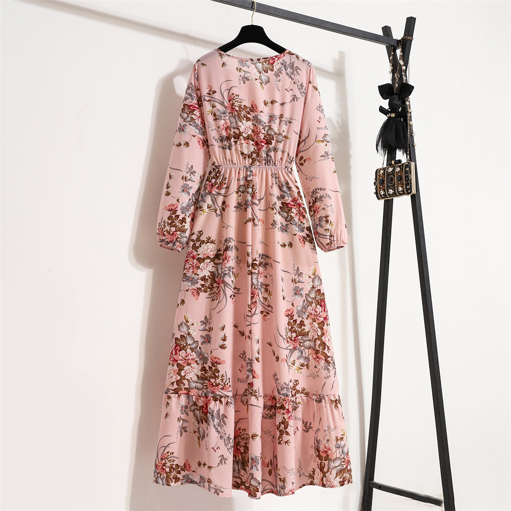 2023 Sping Summer Bohemian Women Maxi Dress Casual Long Sleeve High Waist Beach Woman Chiffon Dresses Floral Vestidoes Mujer New - Smarsty