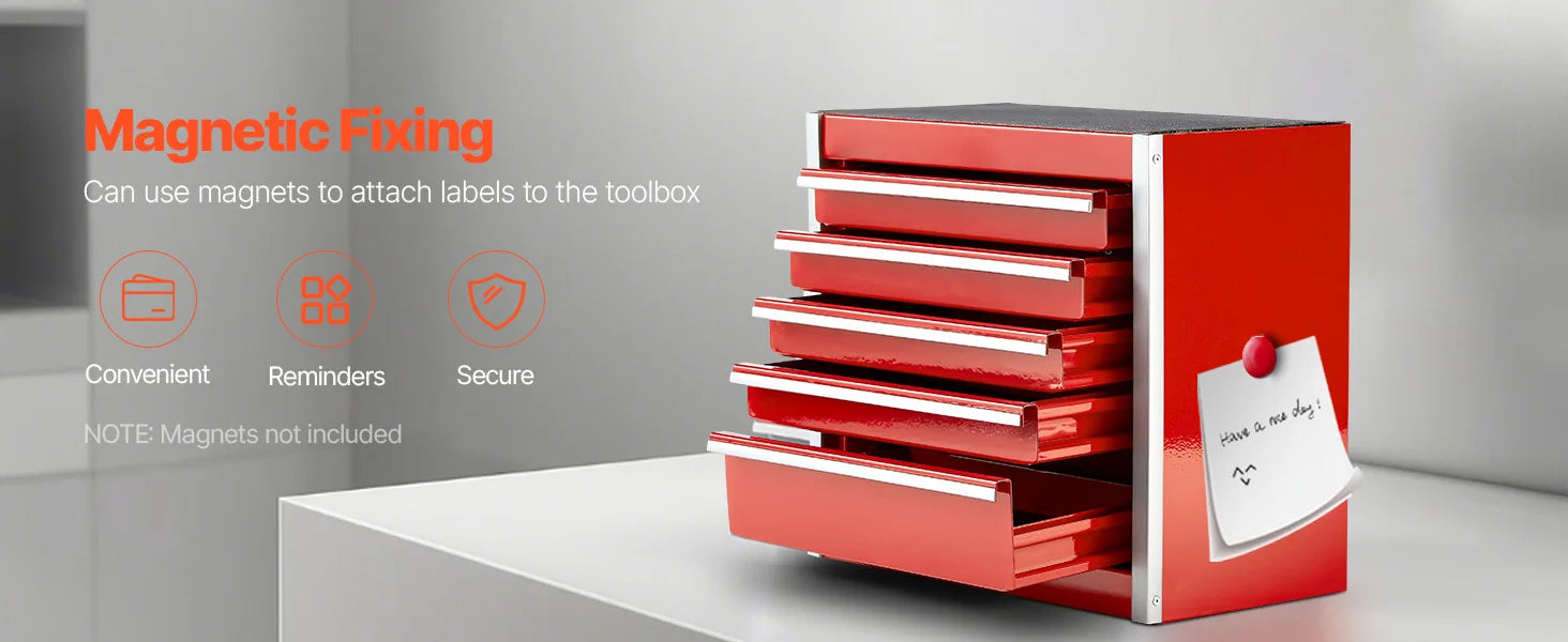 SucceBuy 5-Drawer 8.6in Metal Tool Box Red/Black Portable Small Tool Chest with PP Feet Pads for Garage Workshop Tools Storage