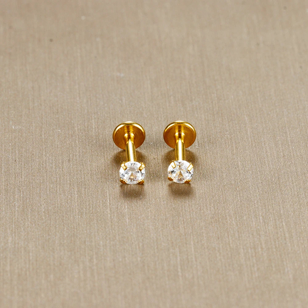 16G Surgical Steel Labret Stud Earrings Secure CZ Comfort - Smarsty