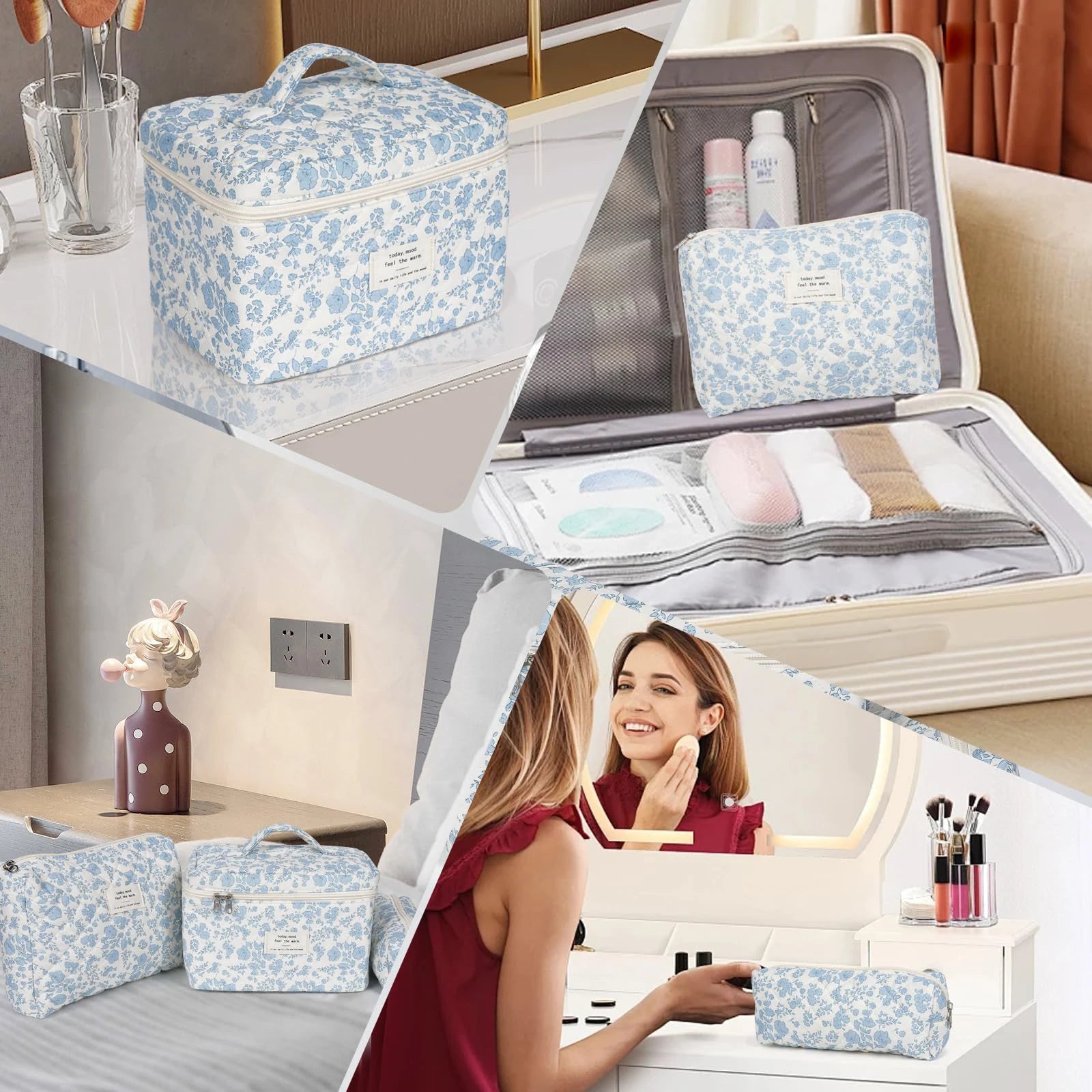 1pcs Cute Quilted Cotton Makeup Bag Women Zipper Cosmetic Organizer Cloth Handbag Box Shape Portable Toiletry Case for Girls - Smarsty