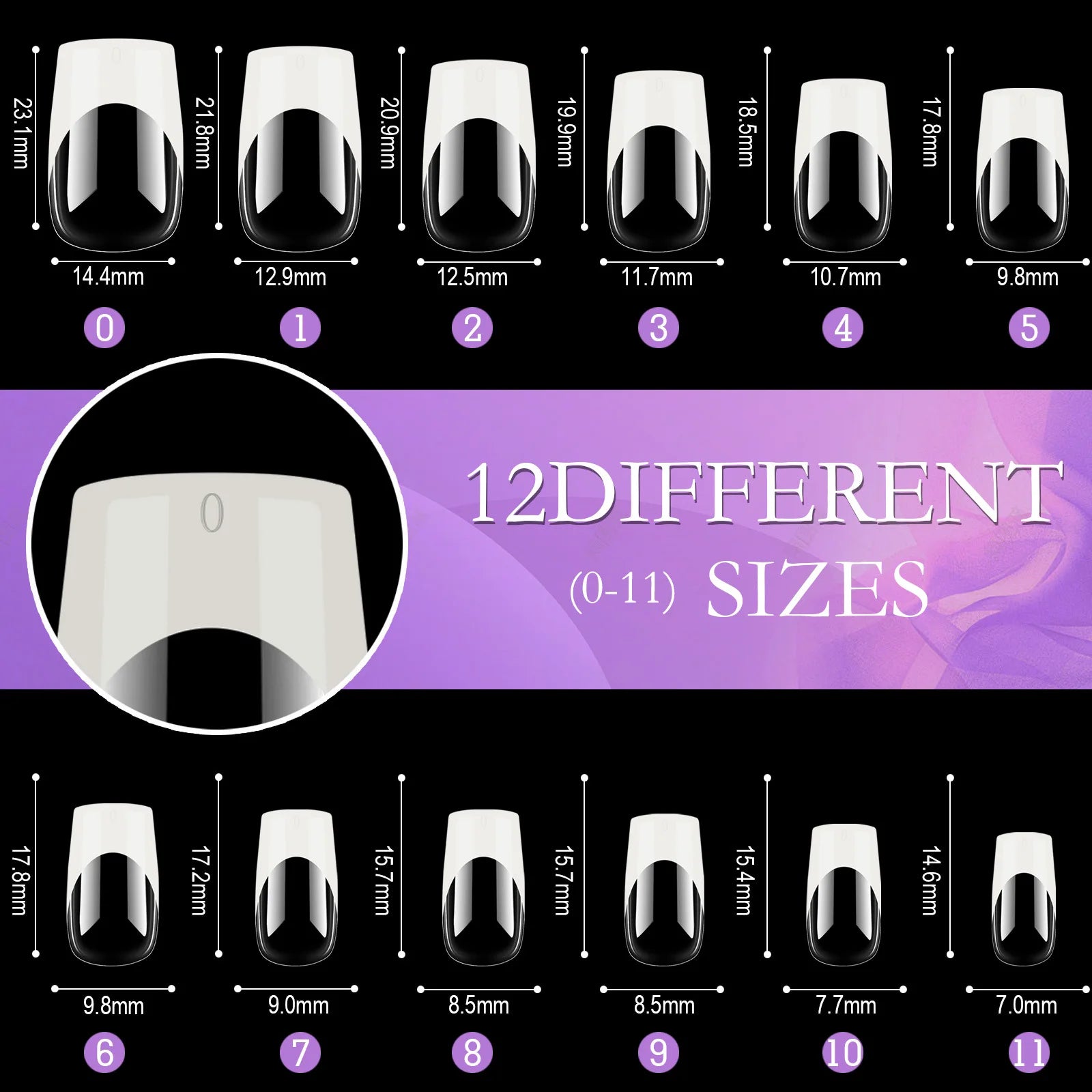 120pcs/box Acrylic French False Nails Medium Length Square Armor Full Cover Nail Tips Can Be Removable Mixed Size Press On Nails - Smarsty