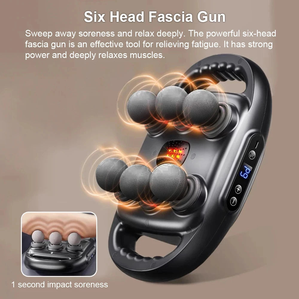 High Frequency Fascia Gun Muscle Massager with Six Heads - Smarsty
