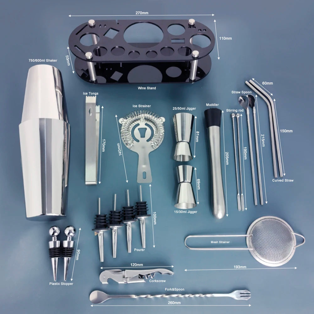 Boston Cocktail Shaker Bar Tool Set with Holder - Smarsty