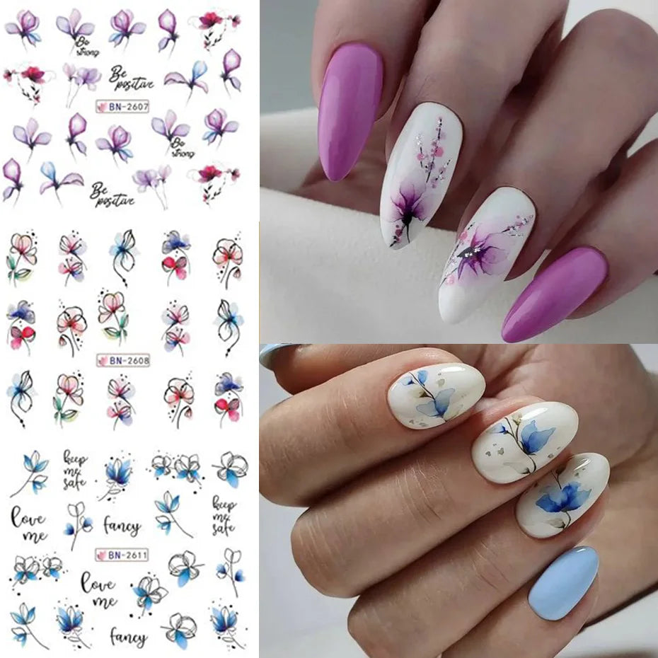 12 Piece Summer Floral Nail Art Stickers for Vibrant Designs - Smarsty