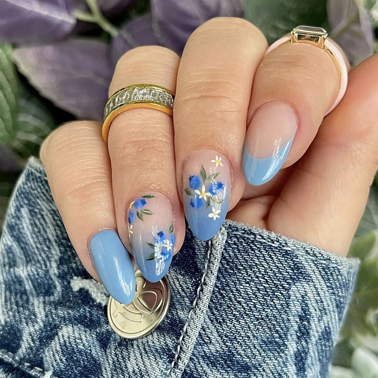 Romantic 24pcs Blue French Style Press On Nails - Smarsty