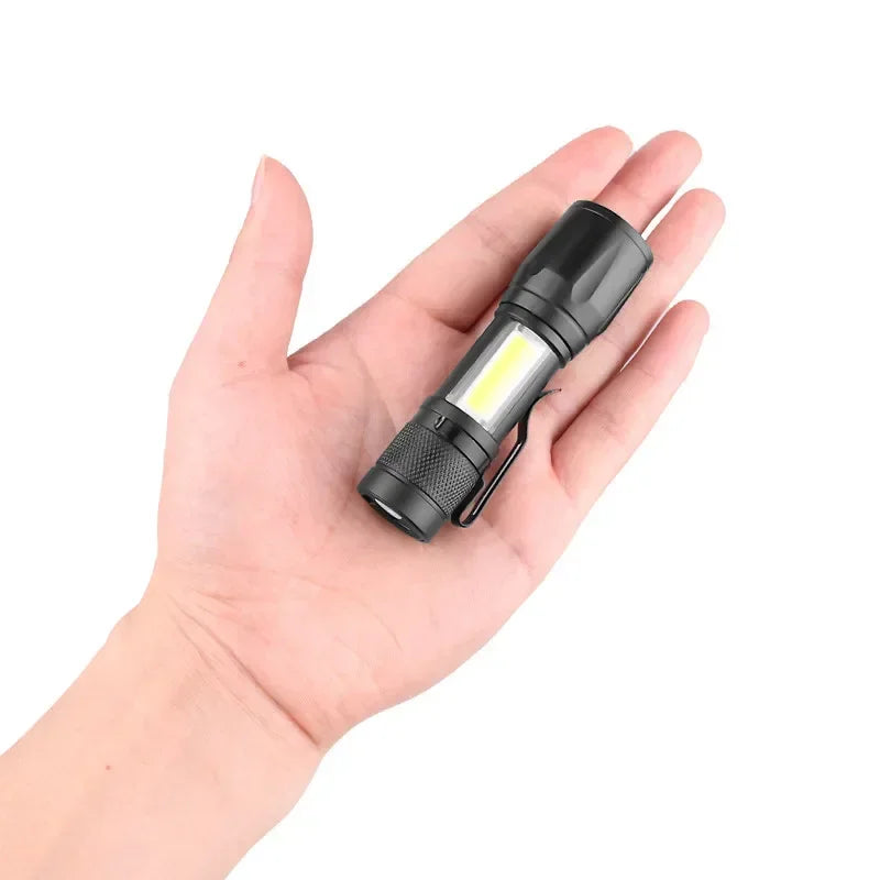 Portable Rechargeable LED Flashlight with Pen Clip Zoomable Waterproof Torch with Side Light Outdoor Camping Emergency Lantern - Smarsty