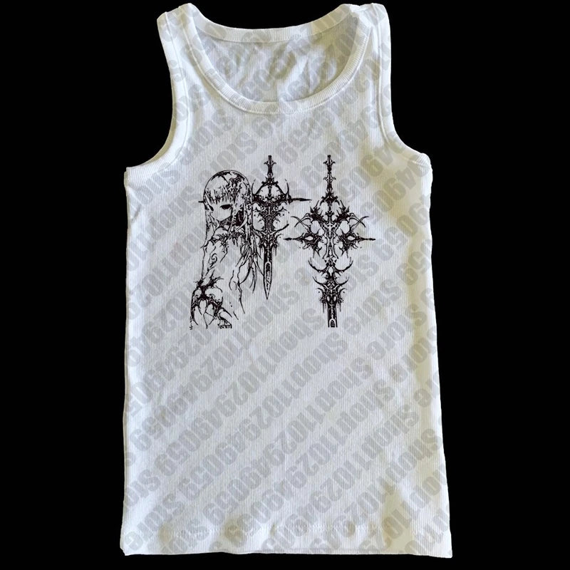 Y2k Style Aesthetic Sweet Sexy Tank Tops Women Sleeveless Casual Cartoon Print Tanks Harajuku All Match Cropped Grunge Emo Girls