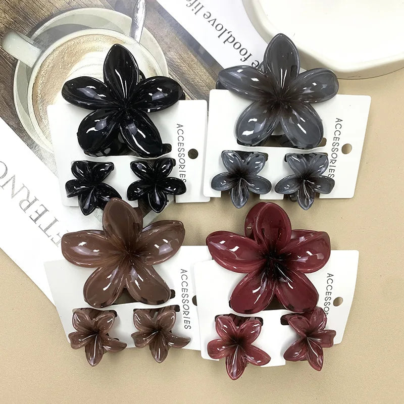 Bohemian Plumeria Hair Claw Clips Set Lightweight Beach - Smarsty