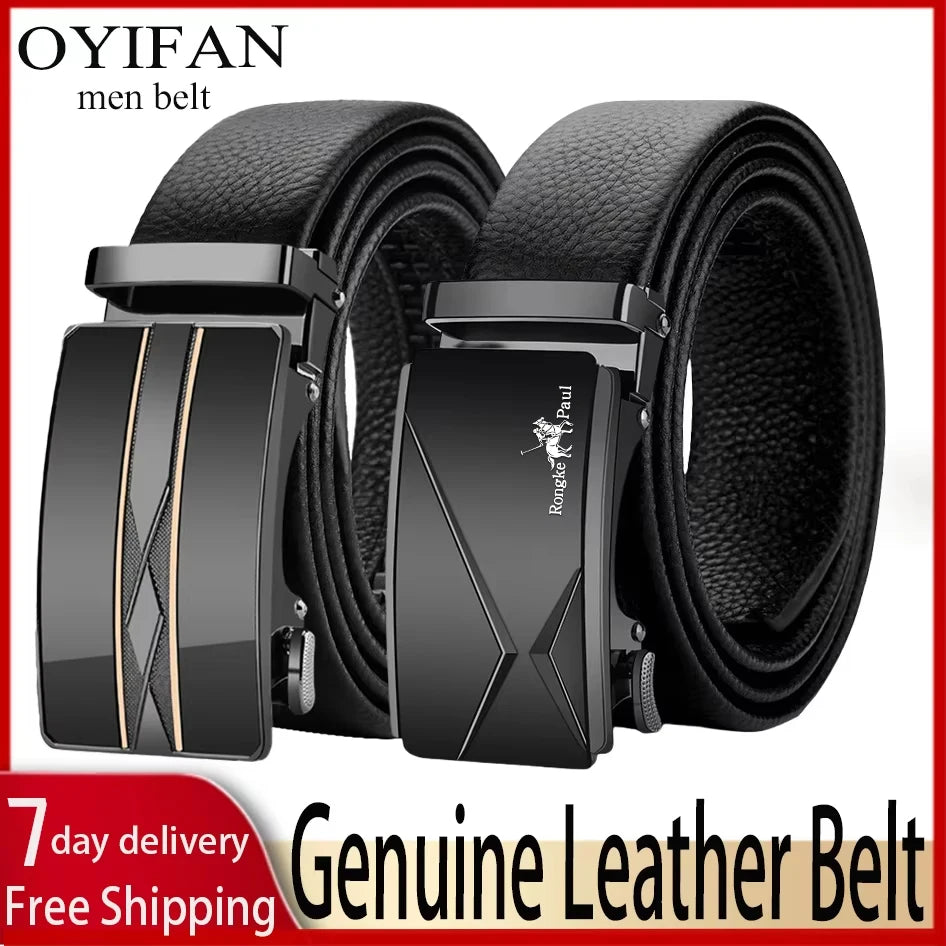 OYIFAN Genuine Leather Men Belt Adjustable Automatic Buckle - Smarsty