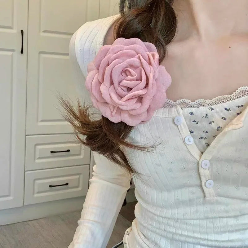 French Fabric Rose Hair Claw Clip Elegant Gift For Women - Smarsty