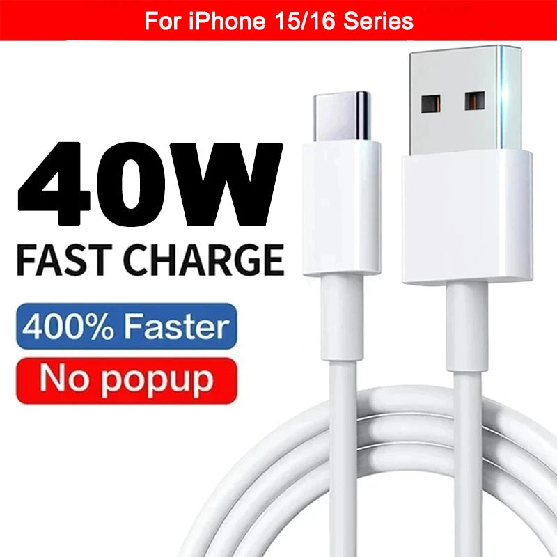 Original 40W PD USB C Fast Charger Cable For Apple iPhone 16 15 14 13 12 11 Pro Max X XR 8 7 Plus iPad USB Type C Data Sync Line - Smarsty