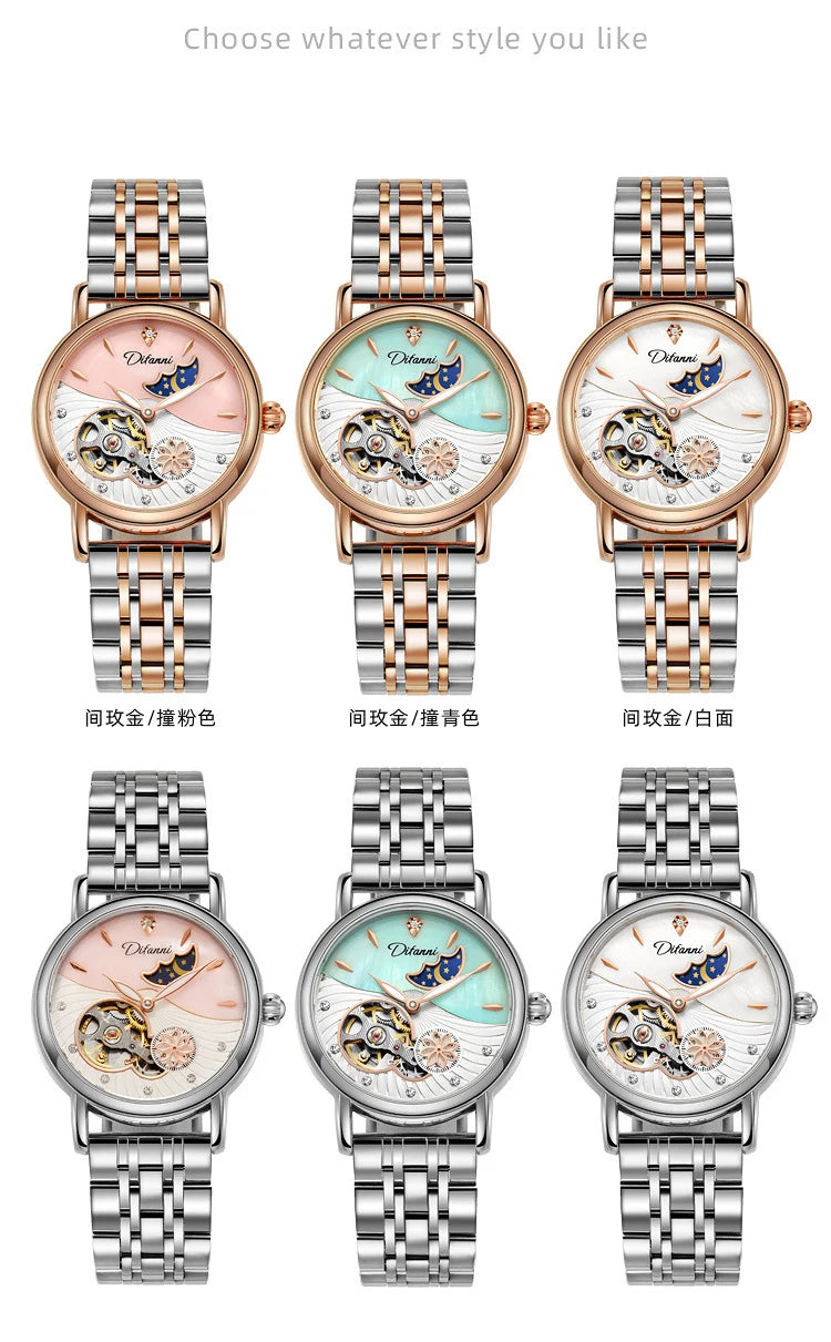 Luxury Women's Automatic Mechanical Watch with Moon Phase - Smarsty