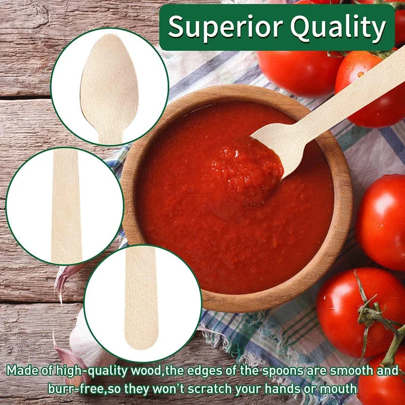 Disposable Wooden Spoons for Tasting and Sampling 50 to 200 Pcs - Smarsty
