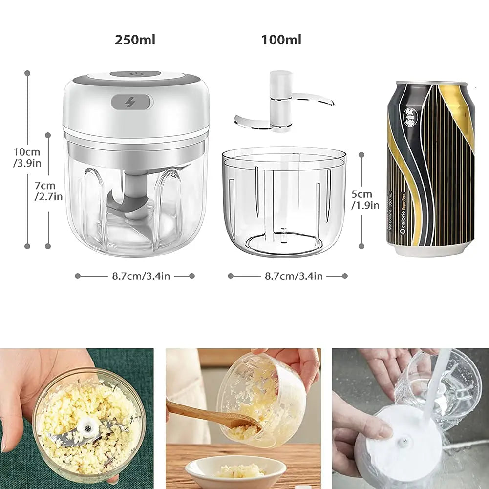 300ML Electric Garlic Chopper USB Charging Food Vegetable Meat Crusher Stainless Steel Mini Chili Garlic Masher Kitchen Gadgets by Smarsty