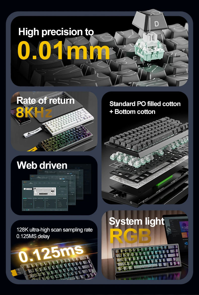 Wired Mechanical Gaming Keyboard With Rapid Trigger 8000Hz
